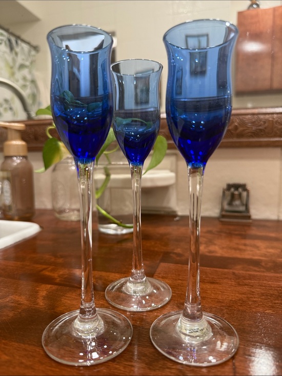 Other - Set of 3 Cobalt Blue Stemmed Glasses